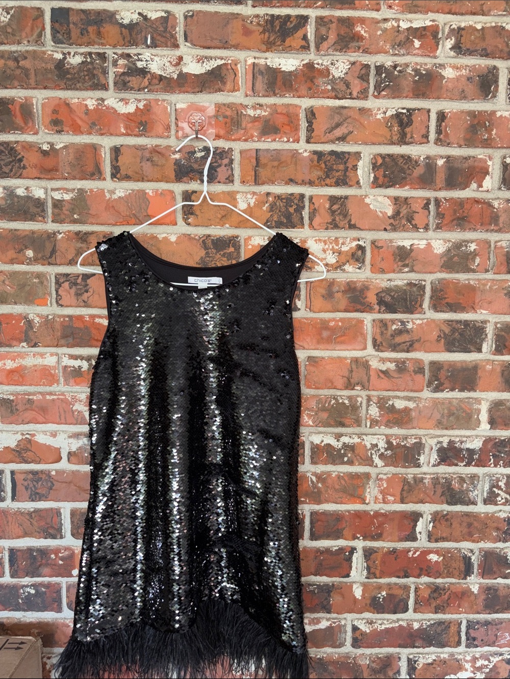 Chico's Black Sequined Feather-Hem Party Dress